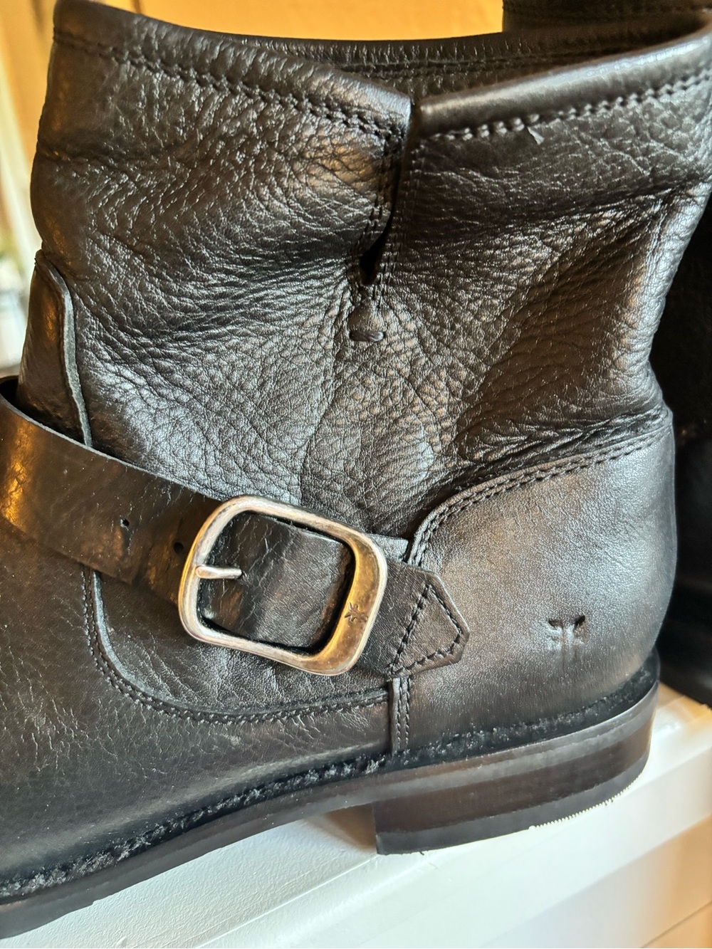 Frye Veronica Short Black Pebbled Leather Moto Ankle Boots 3470543 Womens 11 - Picture 10 of 12